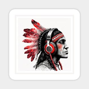 american native with headphones Magnet