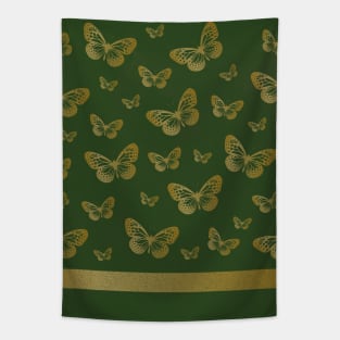 Gold Butterflies | Emerald Green Marble Tapestry