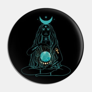 Moon Goddess Green with Gold Ankh Symbol Sticker Pin