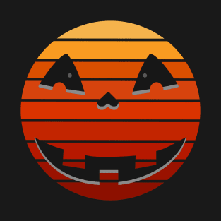 Vintage Sunset Pumpkin Face Retro Halloween Design T-Shirt