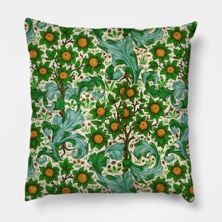 ORANGE TREE WITH BLUE GREEN LEAVES ,FLOWERS Floral Art Nouveau Pattern Pillow