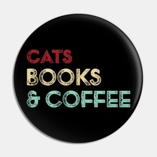 Vintage Potter Cats Books And Coffee Funny Pin