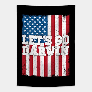 Let's Go Darwin Funny Sarcastic Women Men Vintage USA Flag Lets Go Darwin Merch Tapestry