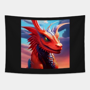 Grinning Young Red Dragon Tapestry