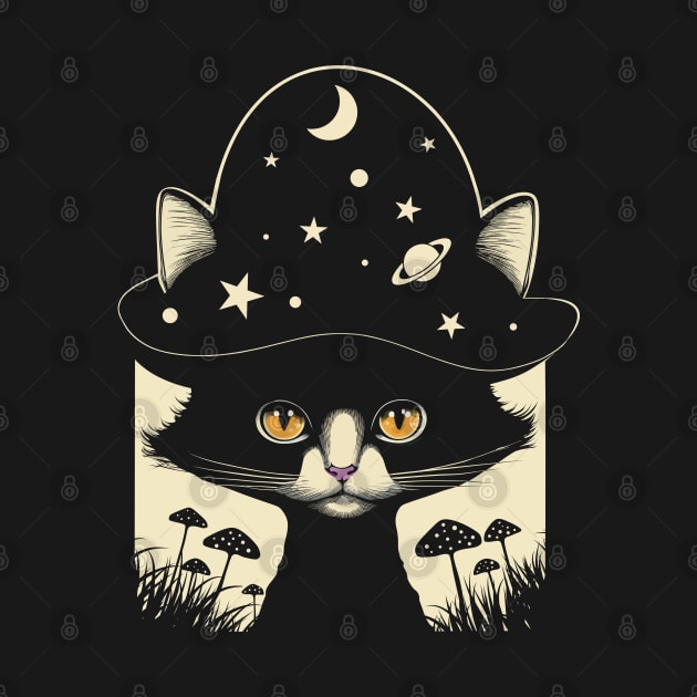 Cottagecore Aesthetic Cat Mushrooms, Moon, Stars Women Kids by Apocatnipse Meow