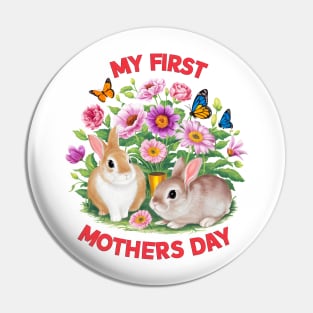 My first mothers day bunnies and flowers fun print shirt 2 Pin