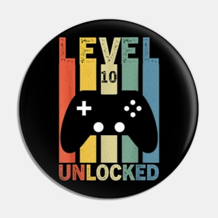 10th Birthday 10 Year old Level 10 Unlocked Video Gamer Pin