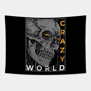 Crazy World Skull Graphic TShirt Tapestry