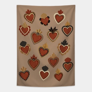 Vintage Mexican Sacred Hearts Pattern II by Akbaly Tapestry