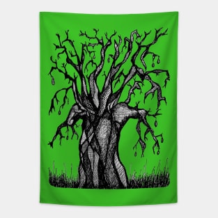 Green Baobab Artistic Line Drawing Tapestry