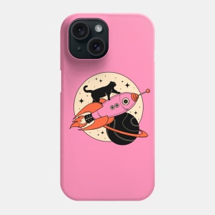 Space Walker Black Cat in pink Phone Case