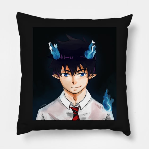 Rin Okumura with Flames Pillow by Nayuki911