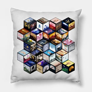 Cube pattern with a selection of my best illustrations Pillow