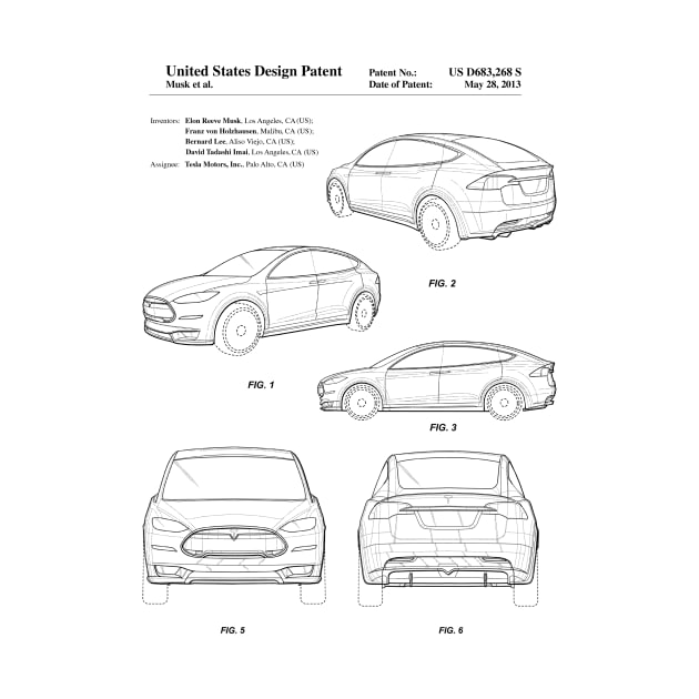 Tesla Model S Electric Car Vintage Patent Drawing by TheYoungDesigns