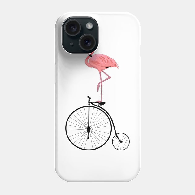 Funny Flamingo on Old Fashioned Penny Farthing Bicycle Phone Case by TammyWinandArt