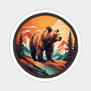 Geometric Bear In Mountain Forest Magnet