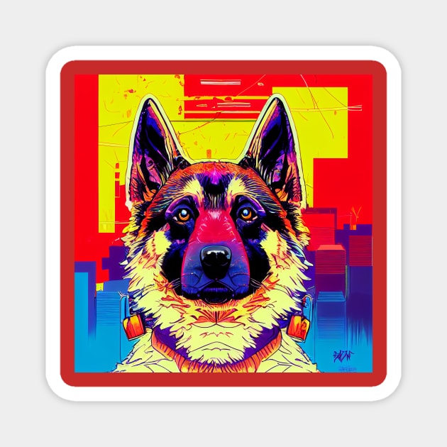 Awesome German Shepherd as 80's Anime Magnet by Studiowatermars