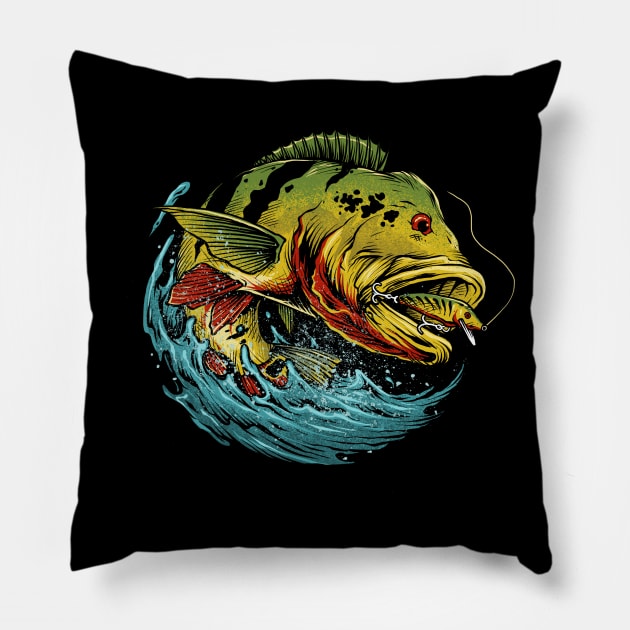 Peacock Bass Pillow by damzu