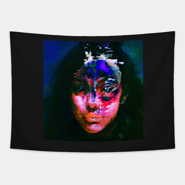 Dirty - Glitch Art Abstract Portrait Tapestry by raspberry-tea