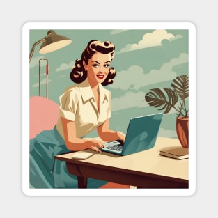 Laptop Pin-Up Girl Tech Maven Vintage Vixen Computing Magnet