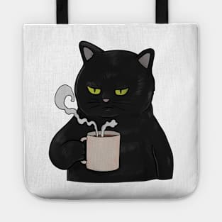 Grumpy Black Cat with Coffee Morning Grouch Tote