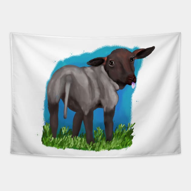 Cute, black lamb Tapestry by Antiope