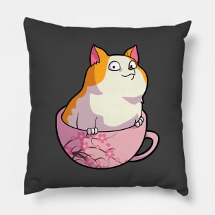 Kawaii Cat in Cherry Blossoms Cup Cute Japanese Neko Lover Pillow