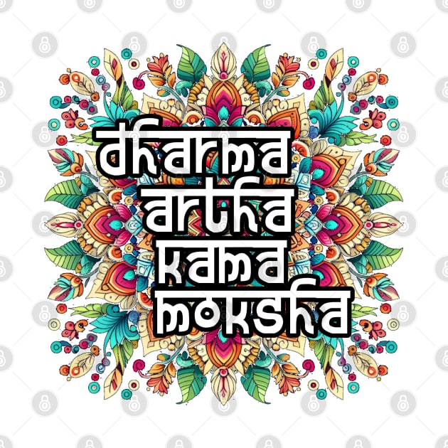 Dharma artha kama moksha Mandala: Colorful Harmony in Red, Green, Blue, Yellow, Orange, Purple, Pink by PopArtyParty