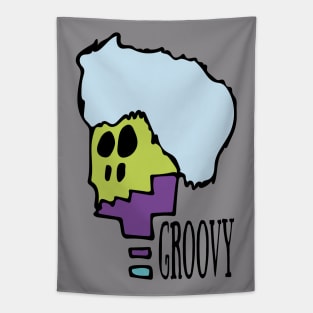 Groovy times afro skeleton indie sketch Tapestry