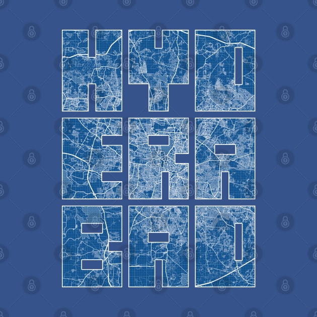 Hyderabad, India City Map Typography - Blueprint by deMAP Studio