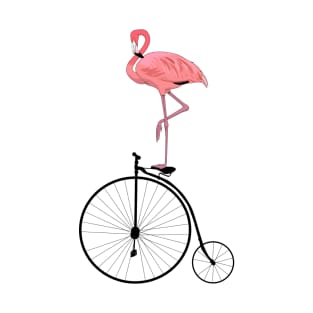 Funny Flamingo on Old Fashioned Penny Farthing Bicycle T-Shirt