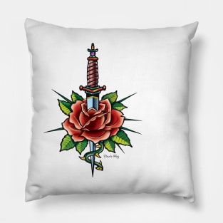 Rose and dagger, tatto style illustration Pillow