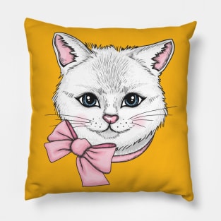 Cat with pink tie Pillow