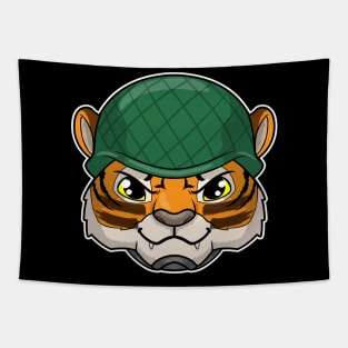 Tiger as Soldier with Helmet Tapestry