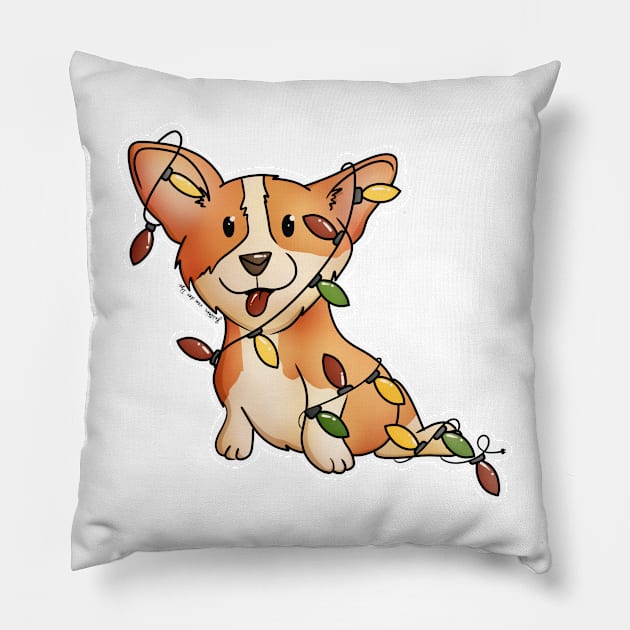 Corgi Tangled Up for Christmas Pillow by vanderdys