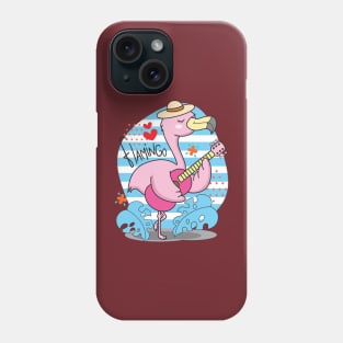 flamingo playing guitar illustration Phone Case