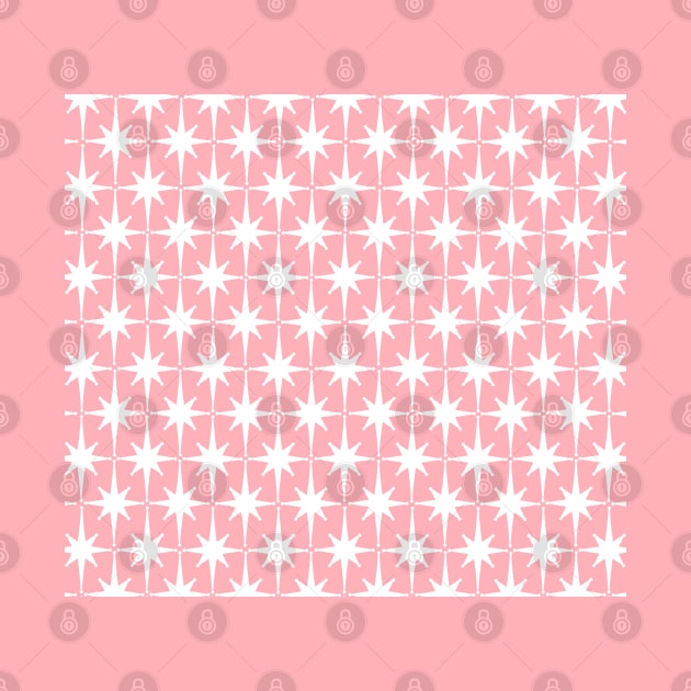 Midcentury Modern Atomic Age Starburst Pattern in White and Pink by KierkegaardDesignStudio