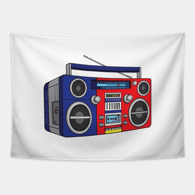 Boombox (Red + Cosmic Cobalt Colorway) Analog / Music Tapestry by Analog Digital Visuals