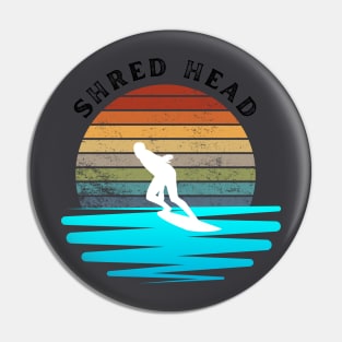 Retro Sunset with Surfer on the Ocean Waves Pin