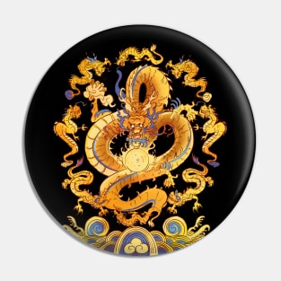 Chinese Golden Dragons Playing With Dragon Ball Pin