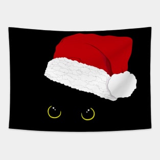 Peeking black kitty with Santa hat Tapestry