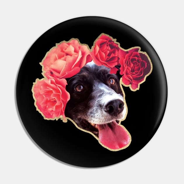 Border Collie with Flowers Pin by FreshTeas