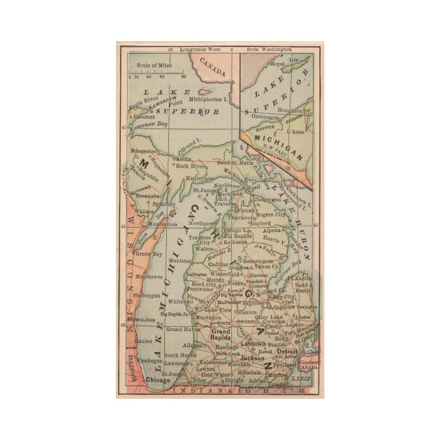 Vintage Map of Michigan (1885) by Bravuramedia