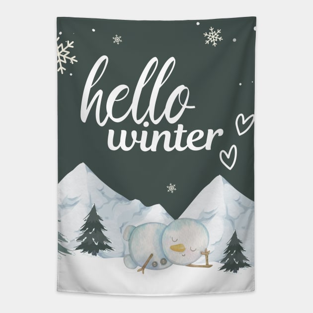 Hello Winter Tapestry by ARTMeggy