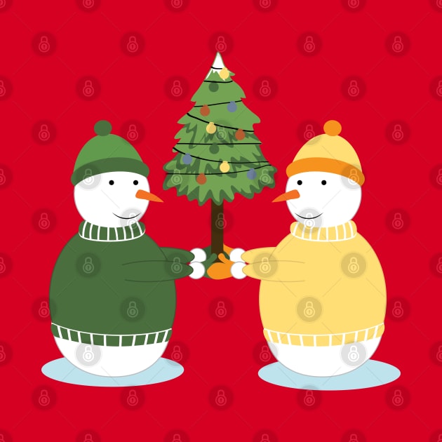 Cute snowmen and Christmas tree by grafart