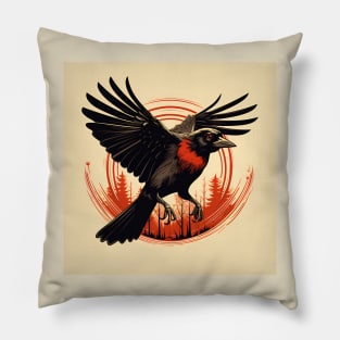 Black bird red logo graphic Pillow