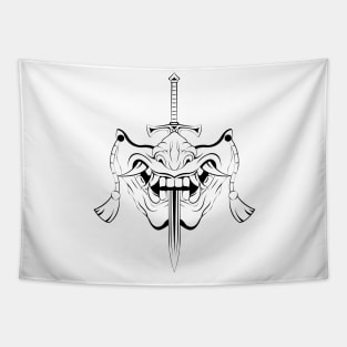 Skull Mask With A Sword Through The Mouth Tapestry