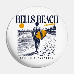 Vintage Surfing Bells Beach, Australia // Retro Surfer Sketch // Surfer's Paradise Pin