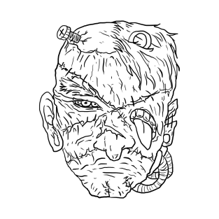 Scary Frankenstein Monster Horror Black Lineart T-Shirt