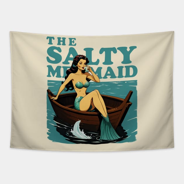 the salty mermaid - retro Tapestry by Cybord Design